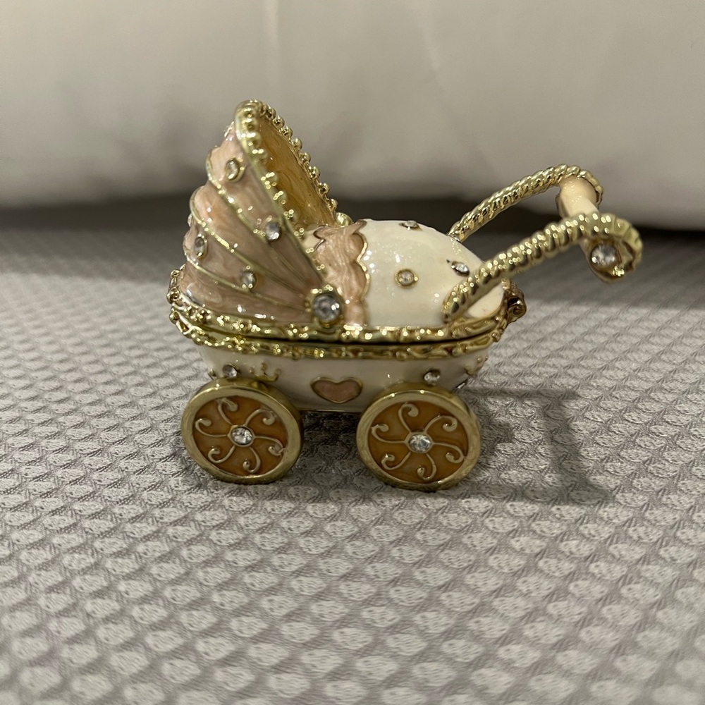 Pink & Gold Baby Carriage Trinket Box